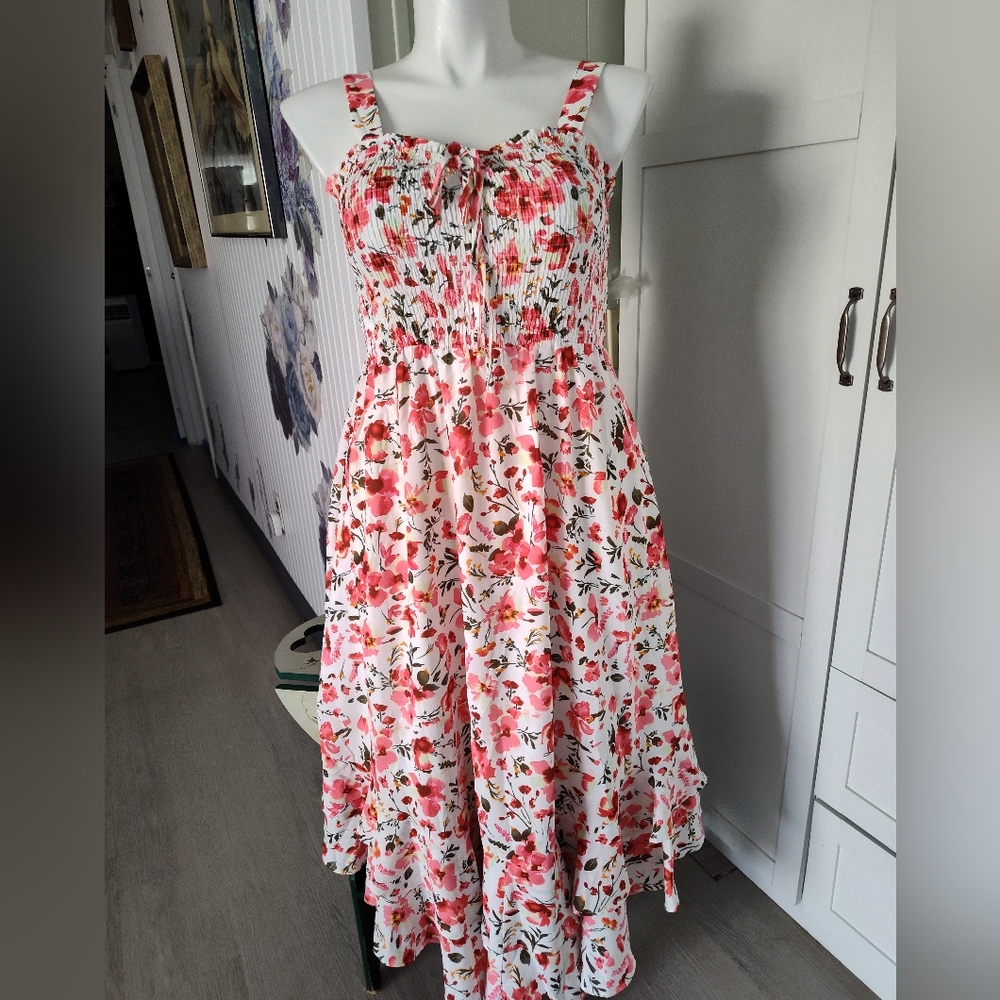 Grace Karin Summer Floral Smocked Summer Dress Sassy Flirty Sz Lg Unworn Cond - Picture 2 of 10